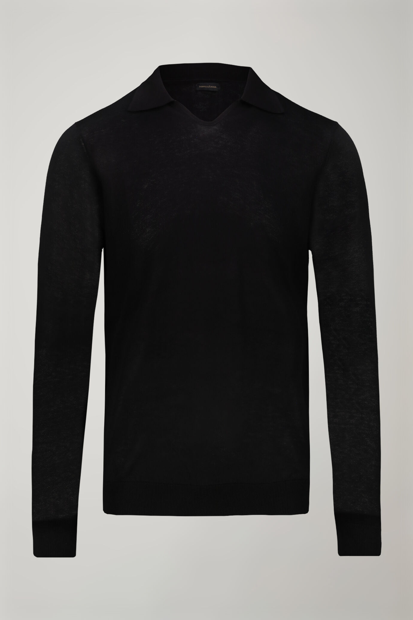 Herren-Poloshirt mit V-Ausschnitt aus 100 % Baumwollstrick und langen Ärmeln in normaler Passform image number 3